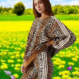 ADIDAS Leopard Print Womens Sweatshirt & Shorts Set